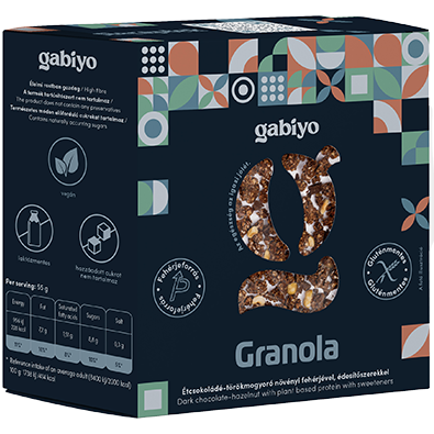 Gabiyo granola Étcsokoládé-törökmogyoró növényi fehérjével, édesítőszerekkel